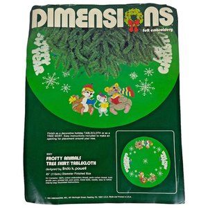 1983 Dimensions Frosty Animals Christmas Tree Skirt Kit Felt Applique Tablecloth